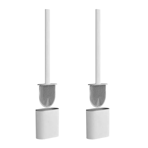 2er Set Silikon Toilettenbürste Flach mit Halter Länge 16 cm Weiß WC-Bürste Wandmontage Klobürste Bürstengarnitur von HAC24