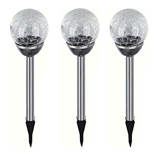 3x Edelstahl LED Solar Gartenleuchte Kugel mit Crackle-Licht Solarlampe Solarleuchte Deko Garten Leuchte Weiß Lampe von HAC24