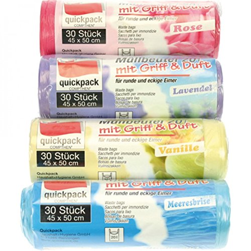 HAC24 4 Rollen Müllbeutel 20L mit Duft je 30 Stück Müllsack Abfallbeutel Mülltüten von HAC24