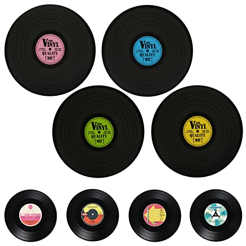4 Stück Tischset Ø 39 cm Tischmatte & 4 Stück Glasuntersetzer Ø 11 cm Vinyl Schallplatte Tisch Untersetzer Rund von HAC24