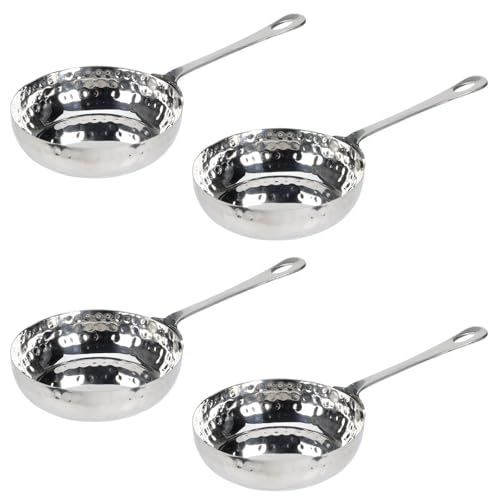 4er Set Edelstahl Mini Pfanne Gehämmert mit Stiel ø 11 cm Fassungsvermögen 260 ml Servierpfanne von HAC24