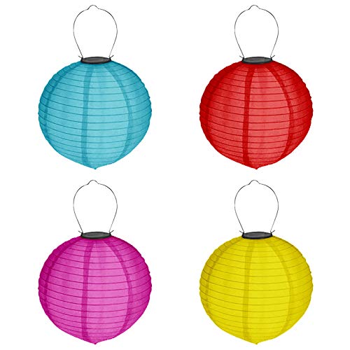 4er Set Solar LED Lampion Ø 20 cm Party Garten Laterne Bunt Deko Lampenschirm Lampe Kugel Gartenlampion Mehrfarbig von HAC24