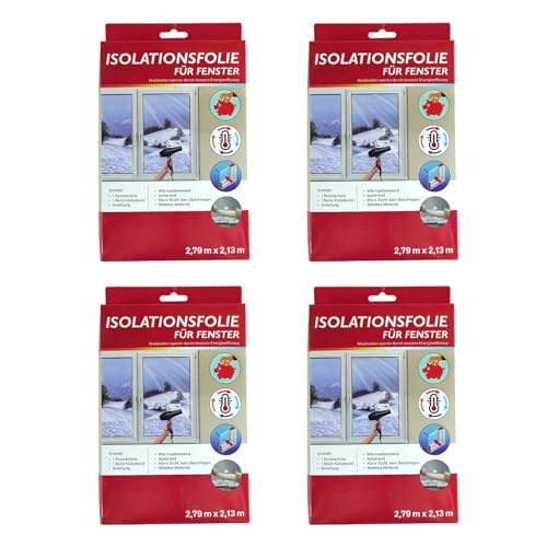 4x Isolationsfolie für Fenster Transparent je 2,79 x 2,13 m inkl. Klebeband Isolierfolie Wärmeschutz Fensterfolie Isofolie von HAC24