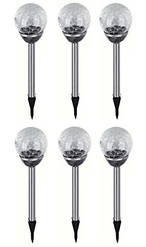 6x Edelstahl LED Solar Gartenleuchte Kugel mit Crackle-Licht Solarlampe Solarleuchte Deko Garten Leuchte Weiß Lampe von HAC24