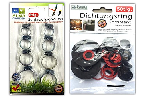 8tlg Schlauchschellen Ø 2-4cm & 50tlg. Dichtungsring Set Schellen Dichtungen von HAC24