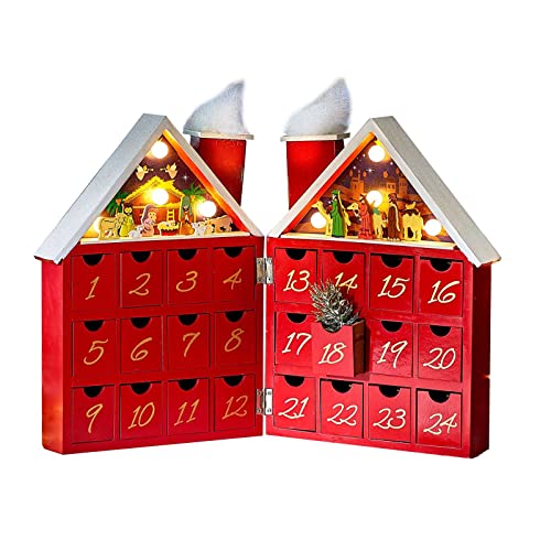 Befüllbarer LED Musik Adventskalender Holz Krippenszene Weihnachtskalender Advents Kalender Weihnachtsdeko von HAC24