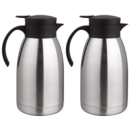 HAC24 2er Set Thermoskanne Kaffeekanne Edelstahl 2 Liter Isolierkanne Teekanne Thermo Kaffee Tee Kanne Einhandautomatik von HAC24