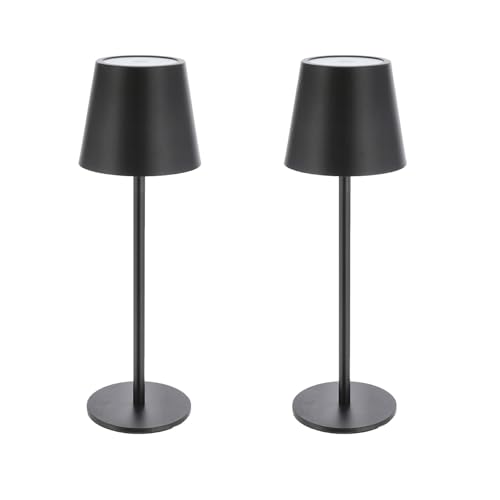HAC24 2x LED Metall Akku Tischleuchte Schwarz mit Touchfunktion 3 Weisstöne Dimmbar Nachttischlampe Schreibtischlampe von HAC24