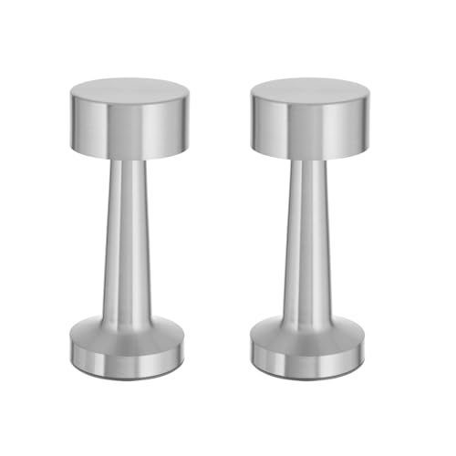 HAC24 2x Metall Akku Tischleuchte Silber mit Touchfunktion 3 Weisstöne USB Nachttischlampe Aufladbar Helligkeit regulierbar Schreibtischlampe Dimmbar von HAC24