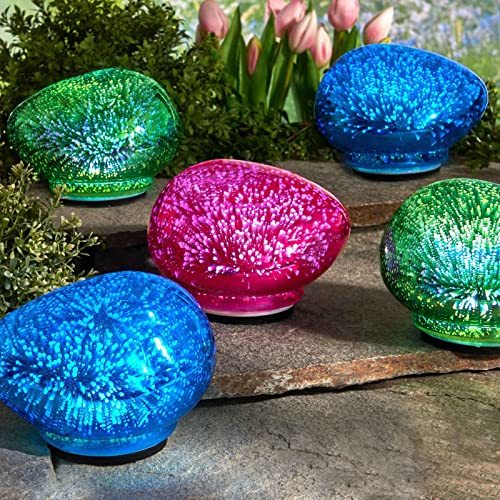 HAC24 3er Set LED Leuchtsteine Glas 17 x 14,5 cm Batteriebetrieben Dekostein Bodenleuchte Gartenleuchten Dekolampe von HAC24