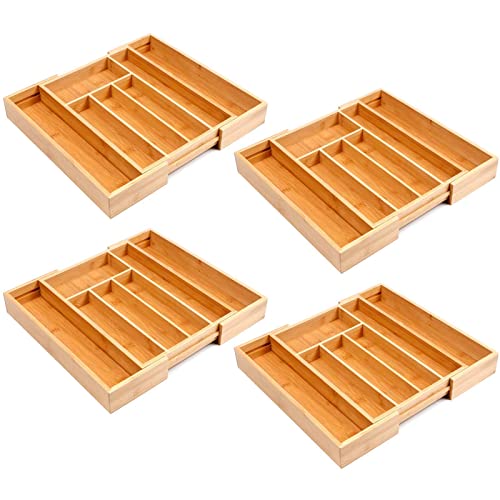 HAC24 4er Set Bambus Besteckeinsatz Schublade Besteckkasten Schubladeneinsatz Ausziehbar 25,5 – 39,5 x 35,5 x 5 cm Besteck Organizer Utensilienhalter von HAC24