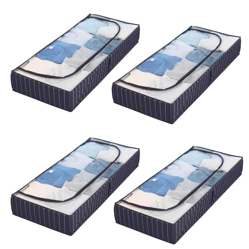 HAC24 4x Unterbettkommode mit Sichtfenster Blau 105 x 15 x 45 cm Unterbett-Aufbewahrungstasche Kommode Aufbewahrung von HAC24