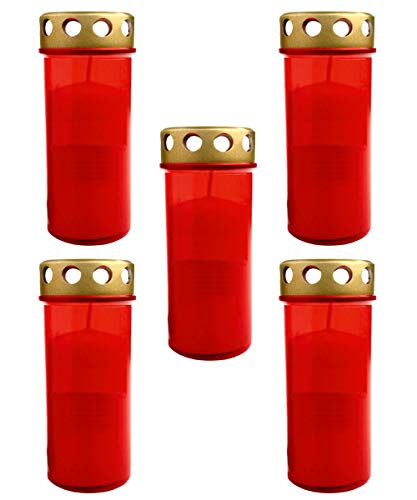 HAC24 5er SetXL Grablicht Rot Grabkerze mit Deckel Großer Grabbrenner Grablaterne Grableuchte Grablampe Dauerbrenner von HAC24