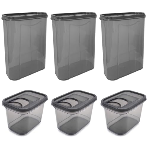 HAC24 6er Set Schüttdose Grau Vorratsdose Je 3x 1,3 Liter & 3x 2,8 Liter Aufbewahrungsdose Streudosen Frischhaltedosen Müslidose Lebensmittel Vorratsbehälter HAC24 6er Set Schüttdose Grau Vorratsdose Je 3x 1,3 Liter & 3x 2,8 Liter Aufbewahrungsdose Streudosen Frischhaltedosen Müslidose Lebensmittel Vorratsbehälter von HAC24