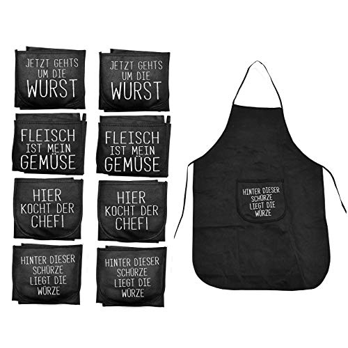 HAC24 8er Set Lustige Kochschürze mit Spruch Latzschürze Grillschürze Schwarz Küchenschürze Backschürze Schürze Polyester von HAC24