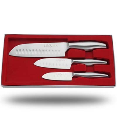 HAC24 Asiatisches Design Messerset Edelstahl 3 Teilig Asia Küchenmesser Kochmesser Asiamesser Set 3 TLG von HAC24