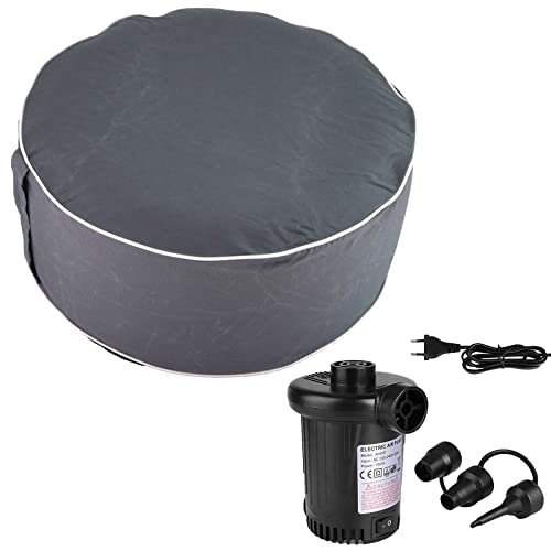 HAC24 Aufblasbarer Pouf Sitzhocker Outdoor Sitzpouf 54 x 26 cm Polyester Sitzsack Grau Sitzkissen Fußhocker Inkl. Elektrische Luftpumpe mit 3 Ventil-Aufsätze von HAC24
