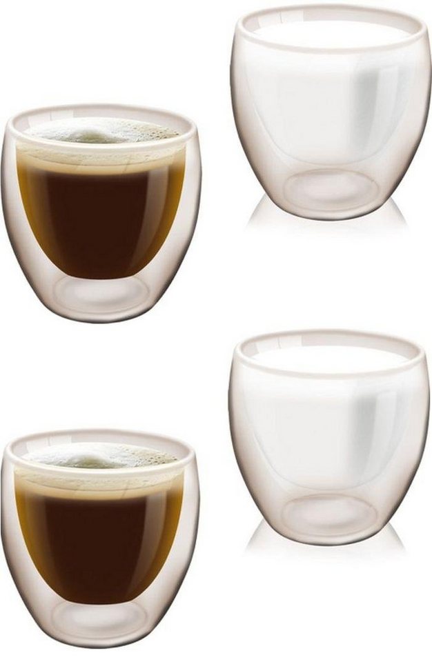 HAC24 Becher 4er Set Doppelwandiges Trinkglas Thermo Glas Kaffeetassen, Kunststoff, je 180 ml von HAC24