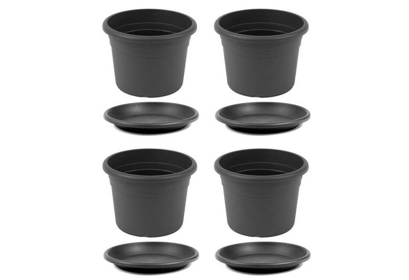 HAC24 Blumentopf Pflanztopf Pflanzkübel Pflanzuntersetzer Blumenkübel Pflanzcontainer (4 St), Kunststoff Anthrazit Rund Ø 60 cm incl. Untersetzer von HAC24