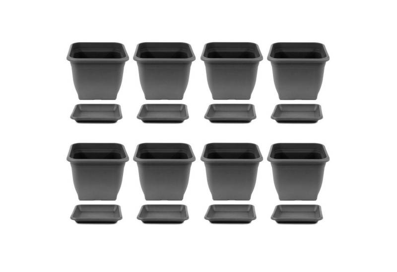 HAC24 Blumentopf Pflanztopf Pflanzkübel Pflanzuntersetzer Blumenkübel Pflanzcontainer (8 St), Kunststoff 19 x 19 cm incl. Untersetzer Eckig Anthrazit von HAC24