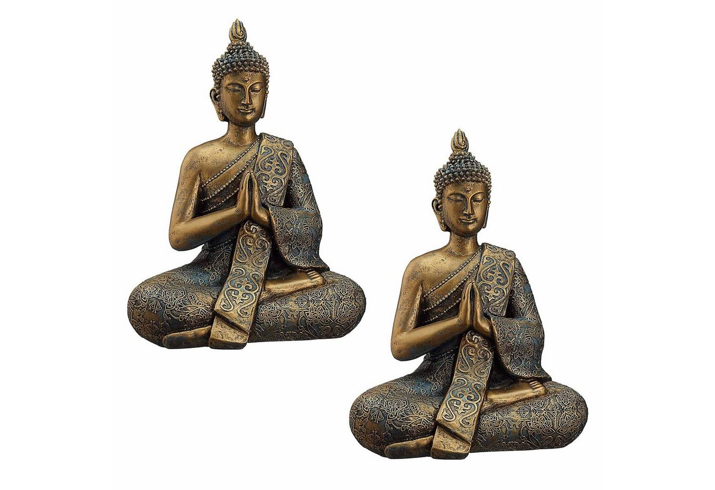 HAC24 Buddhafigur Sitzender Buddha Deko Figur Buddha Haus Garten Terrasse Budda Statue (2 St), Wetterfest Massiv 2,5 kg Höhe 30 cm von HAC24