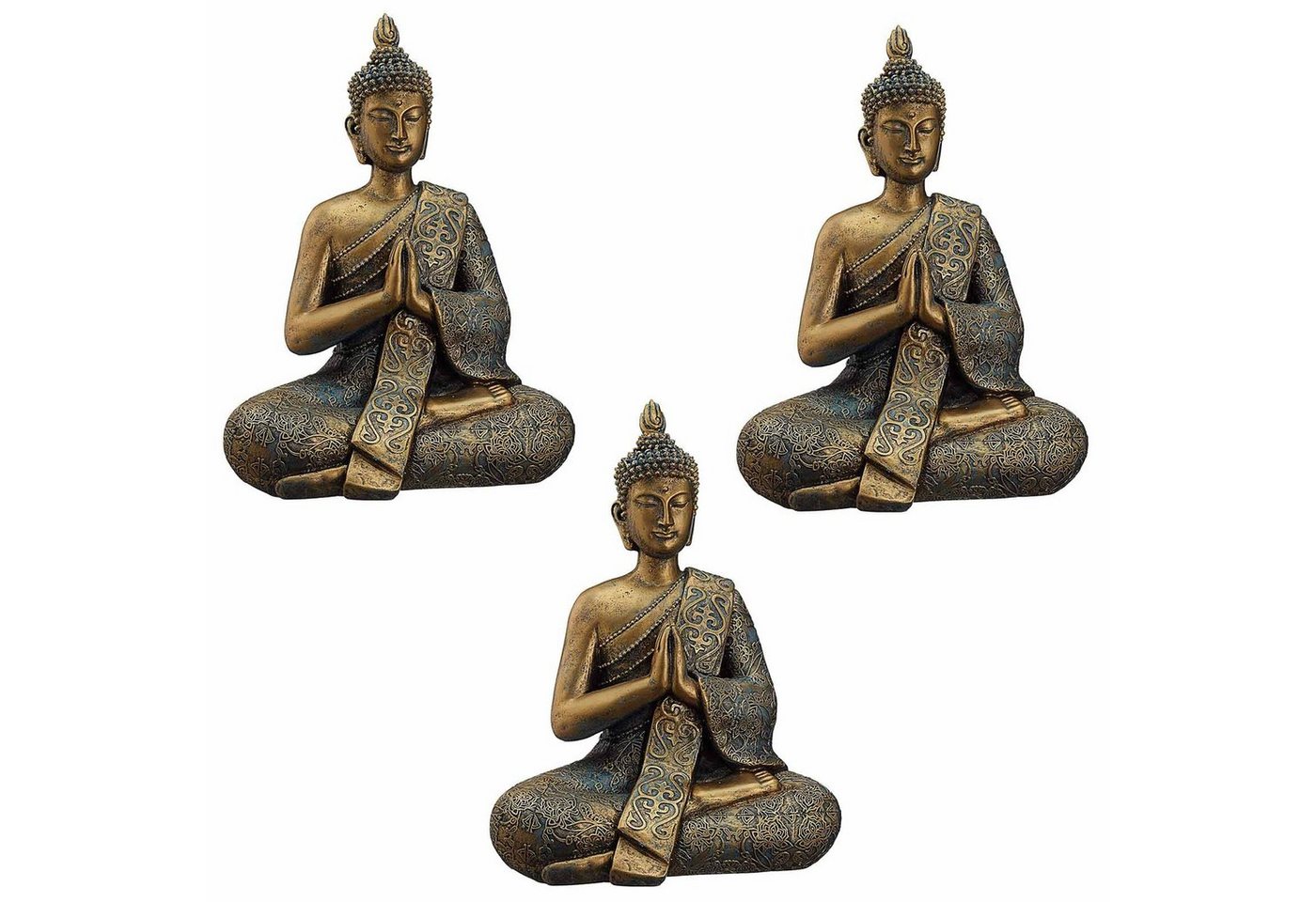 HAC24 Buddhafigur Sitzender Buddha Deko Figur Buddha Haus Garten Terrasse Budda Statue (3 St), Wetterfest Massiv 2,5 kg Höhe 30 cm von HAC24