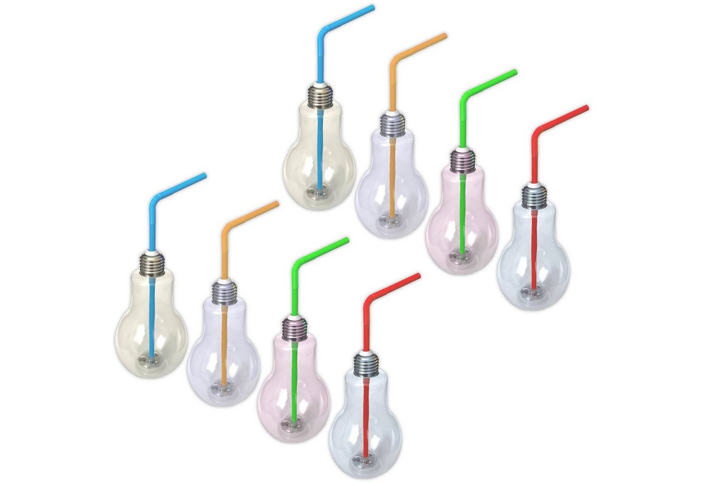 HAC24 Cocktailglas 8er Set LED RGB Trinkglas Glühbirne Partyglas Party Cocktail Glas Longdrinkgläser Blinkend, Kunststoff, Beleuchtet, 400 ml, mit Deckel und Strohhalm von HAC24