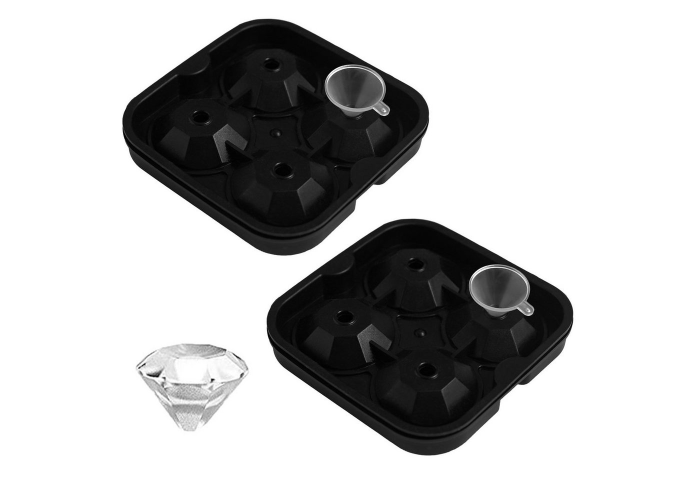 HAC24 Eiswürfelform Silikonform Diamant Eiswürfelbehälter Silikon Eiswürfel, (Set 2-tlg), mit Trichter von HAC24