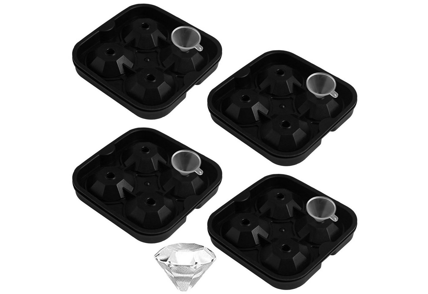 HAC24 Eiswürfelform Silikonform Diamant Eiswürfelbehälter Silikon Eiswürfelbereiter, (Set 4-tlg), mit Trichter von HAC24