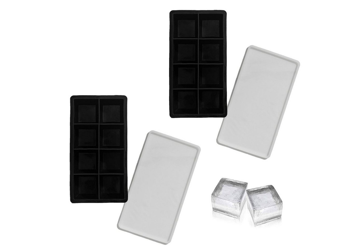 HAC24 Eiswürfelform Silikonform Jumbo Eiswürfelbehälter XXL Eiswürfel Riesenwürfel, (Set 2-tlg), mit Deckel von HAC24