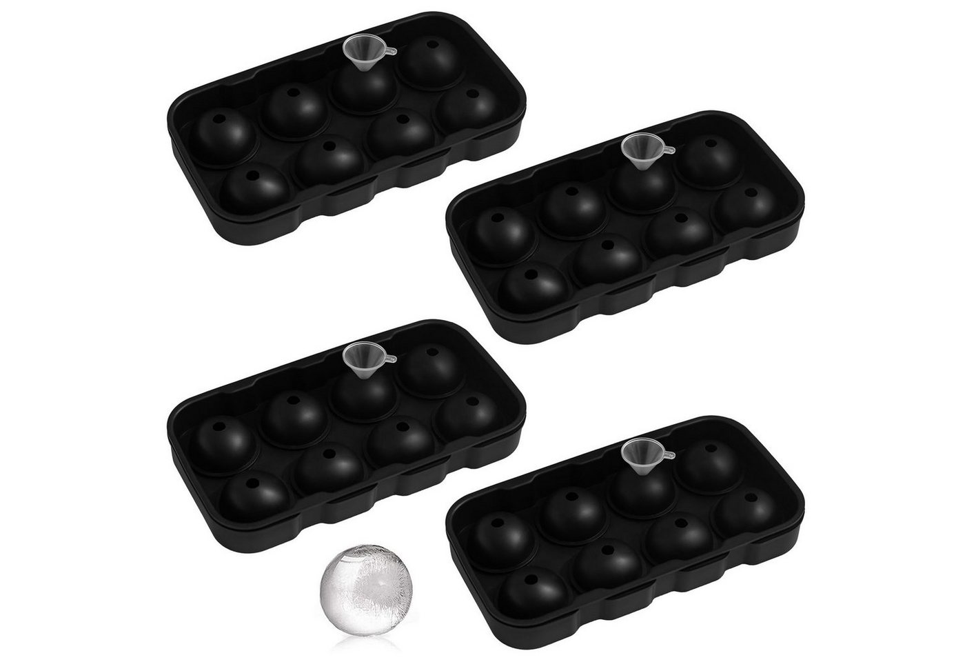 HAC24 Eiswürfelform Silikonform Kugel Eiswürfelbehälter Silikon Eisbälle Eiswürfel, (Set 4-tlg), mit Trichter von HAC24