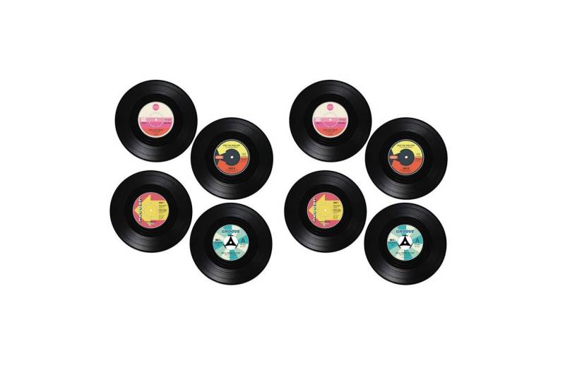 HAC24 Glasuntersetzer Glas Untersetzer Vinyl Schallplatten Rund Tischuntersetzer, Set, 8-tlg., Ø 11 cm von HAC24