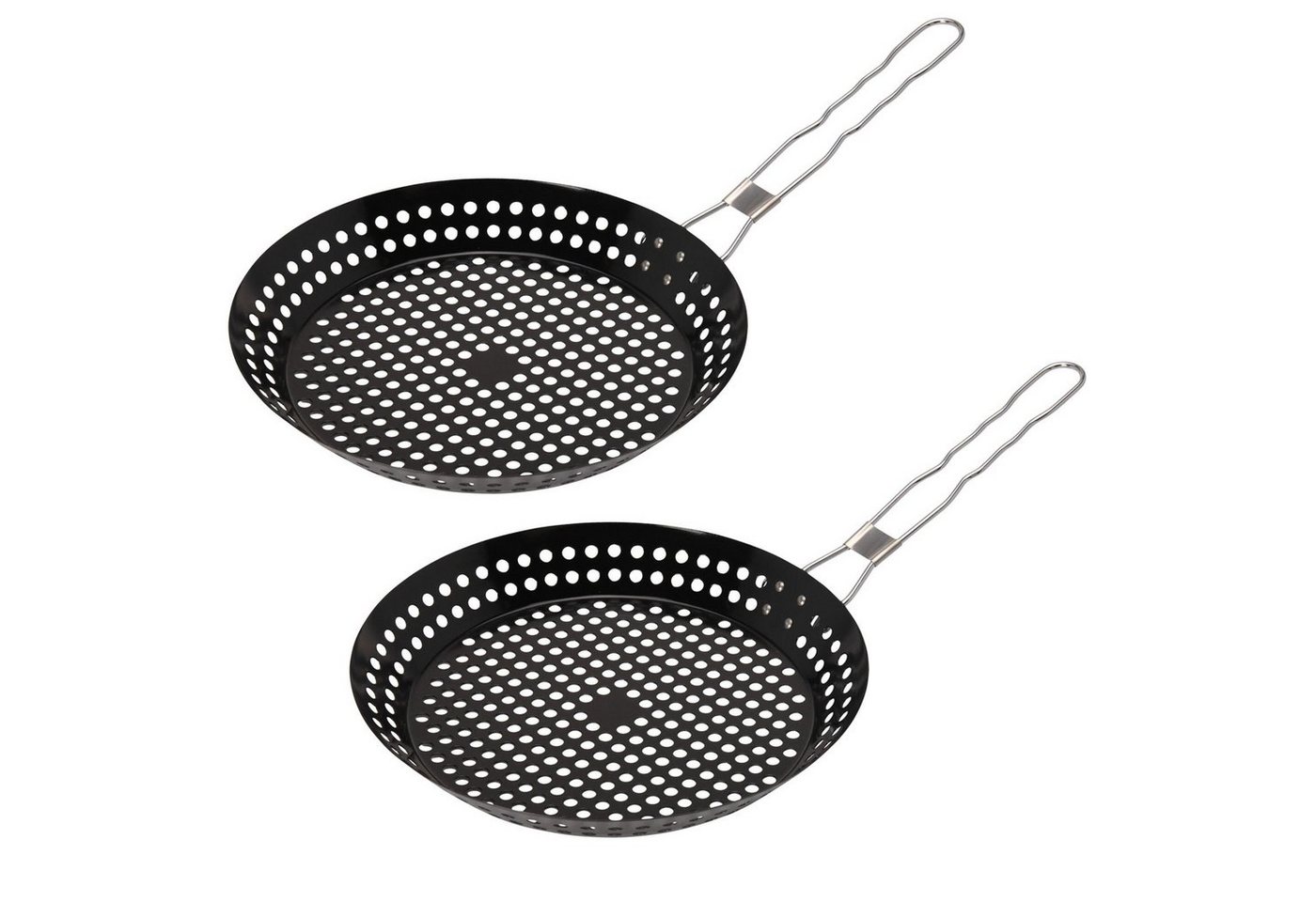 HAC24 Grillschale Grillpfanne Bratpfanne Grillkorb Lochpfanne, Edelstahl, (Set, 2-St., Ø30cm), Pfannengriff einklappbar von HAC24