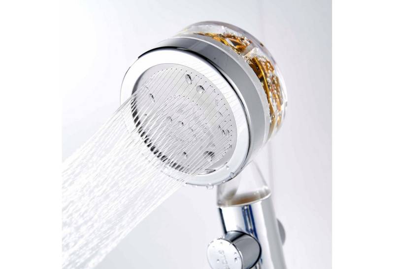 HAC24 Handbrause Duschkopf Chrom Ø 8 cm Filtration Ionen Wasserfilter, (1-tlg., für gereinigtes & weicheres Wasser), mit wechselbarem Filter von HAC24