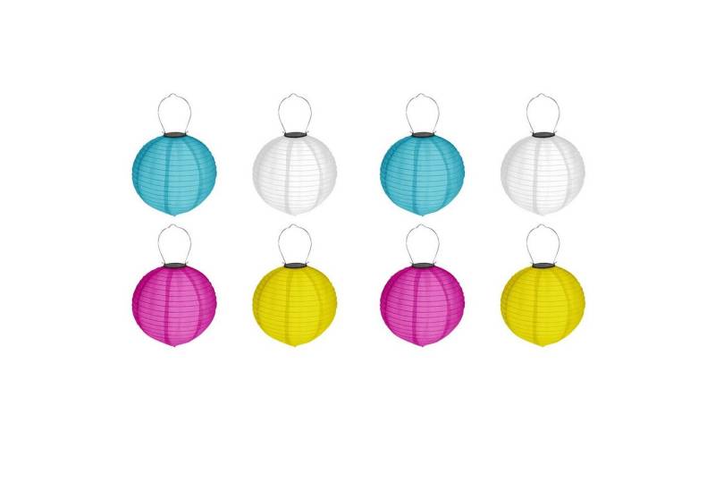 HAC24 LED Lampion 8x Deko Lampenschirm Lampe Party Garten Kugel Laterne, LED fest integriert, Kaltweiß, Bunt, Solar, Ø 20 cm, mit Haken zum Aufhängen von HAC24