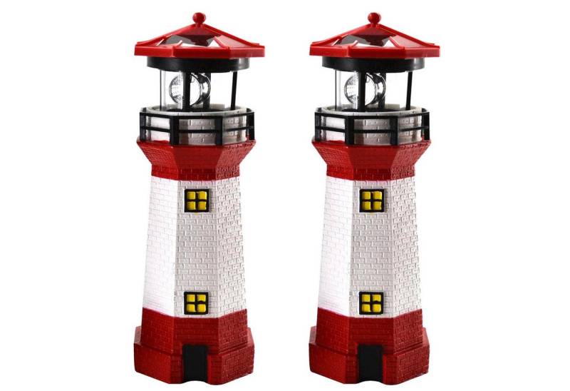 HAC24 LED Solarleuchte 2x Solar Leuchtturm Garten Deko Leuchtfeuer Gartendekoration, LED fest integriert, 28 cm, Rot Weiß, Mit Dämmerungssensor von HAC24