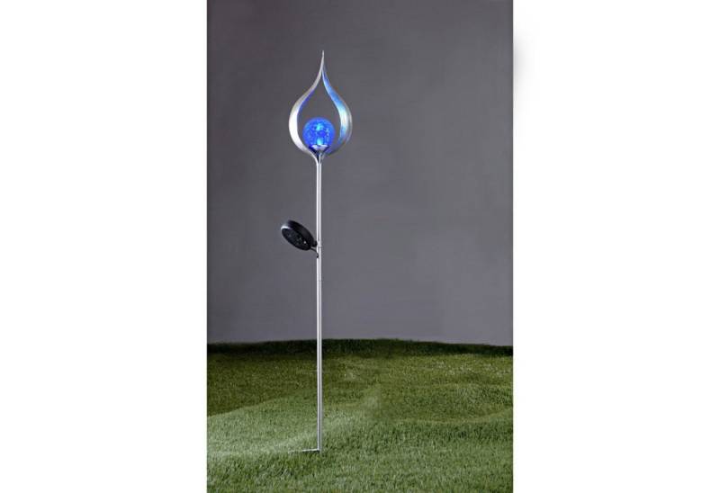 HAC24 LED Solarleuchte Gartenleuchte Flammenleuchte Silber Solarlampe Solarleuchte Garten, LED fest integriert, Blau, blaues Licht, 93 cm von HAC24