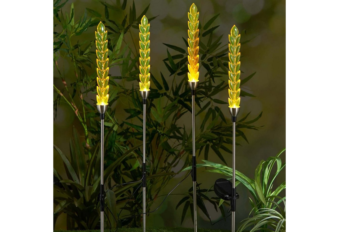 HAC24 LED Solarleuchte Solar LED Gartenleuchte Gartendeko Gartenlicht Solarlampe Garten, LED fest integriert, Ähren im 4er-Set von HAC24