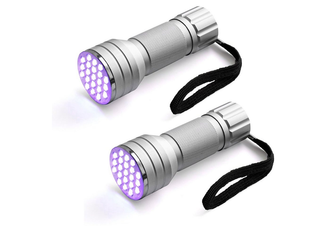 HAC24 LED Taschenlampe UV Handlampe Haustiere Flecken Urin Detektor Lampe Geldscheinprüfer (2-St), Aluminium 21 LEDs Schwarzlicht von HAC24