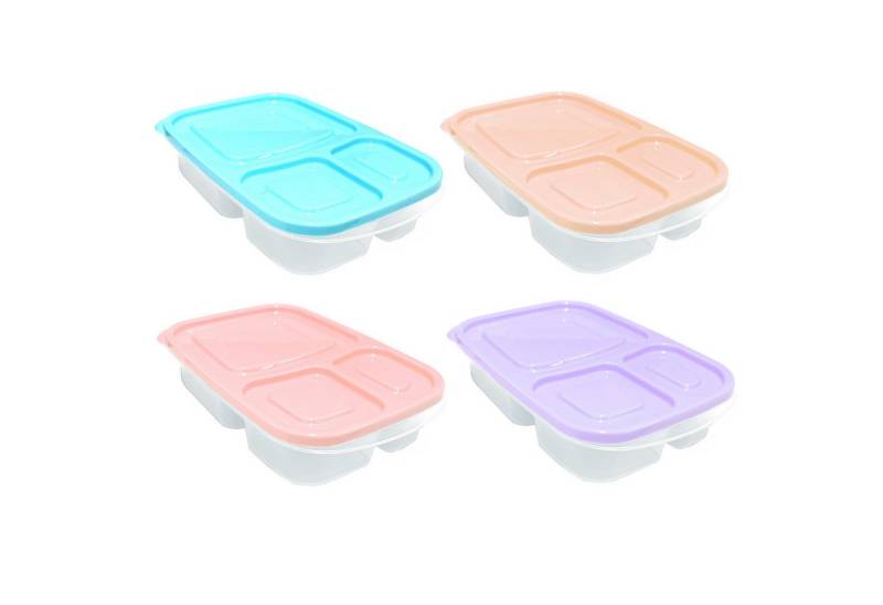 HAC24 Lunchbox Lunchboxen Brotdose Brotbox Vesperdose Snackbox, Kunststoff, (Set, 4-tlg), mit Deckel Kunststoff 1,2 Liter 3 Fächer von HAC24