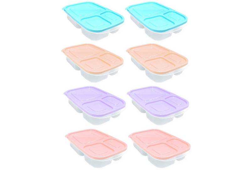 HAC24 Lunchbox Lunchboxen Brotdose Brotbox Vesperdose Snackbox, Kunststoff, (Set, 8-tlg), mit Deckel Kunststoff 1,2 Liter 3 Fächer von HAC24