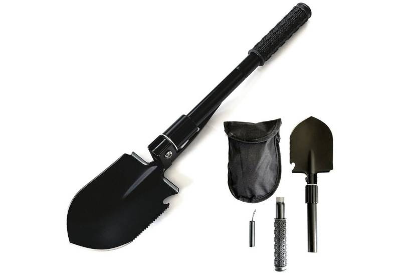 HAC24 Multitool 6in1 Klappspaten Säge Spitzhacke Messer Nageleisen Legierter Stahl, (1 St), Inkl. Taschenlampe & Tragetasche von HAC24