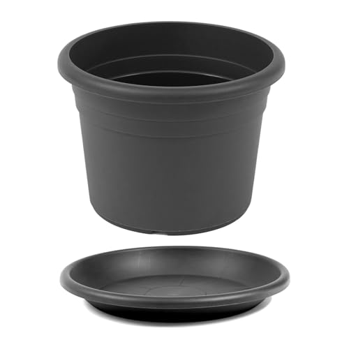 HAC24 Pflanztopf Kunststoff Anthrazit Rund Ø 60 cm incl. Untersetzer Pflanzkübel Pflanzuntersetzer Blumentopf Blumenkübel Pflanzcontainer von HAC24