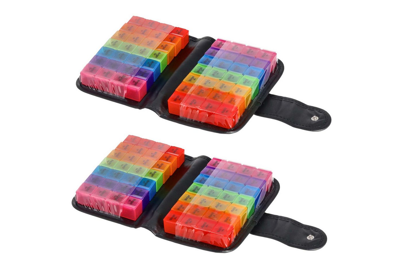 HAC24 Pillendose Pillenbox Pillendose Medikamentenbox Tablettenbox Tablettendose (2 St), 14 Tage, 4 Fächer, mit Schwarzen Etui von HAC24