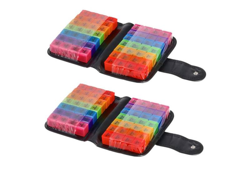 HAC24 Pillendose Pillenbox Pillendose Medikamentenbox Tablettenbox Tablettendose (2 St), 14 Tage, 4 Fächer, mit Schwarzen Etui von HAC24