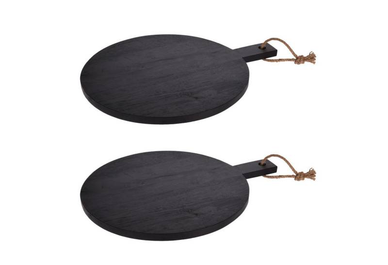 HAC24 Pizzaschneidebrett Schneidebrett Schwarz mit Griff Servierbrett Pizzabrett Holzbrett, Holz, (2-St), Rund, Ø40 cm, aus Gummibaumholz von HAC24