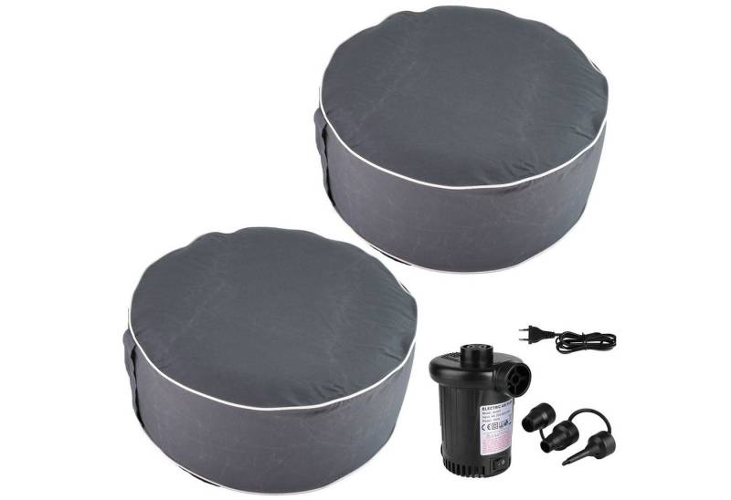 HAC24 Pouf 2x Aufblasbarer Pouf Sitzhocker Outdoor Sitzsack Grau Sitzkissen (Set, 3-St), 54 x 26 cm, Inkl. Elektrische Luftpumpe mit 3 Ventil-Aufsätze von HAC24
