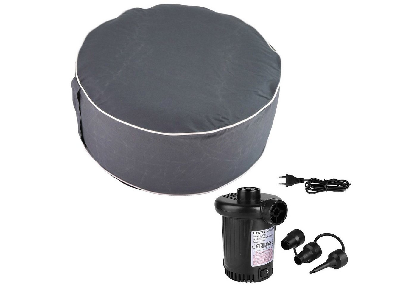 HAC24 Pouf Aufblasbarer Pouf Sitzhocker Outdoor Sitzpouf Sitzsack Grau Sitzkissen Fußhocker Inkl. Elektrische Luftpumpe mit 3 Ventil-Aufsätze (Set, 2-St), 54 x 26 cm von HAC24