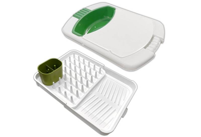 HAC24 Schneidebrett Ausziehbares Abtropfgestell Geschirrständer & 3in1 Kombi Küchenbrett, Kunststoff, (Set, 2-St) von HAC24