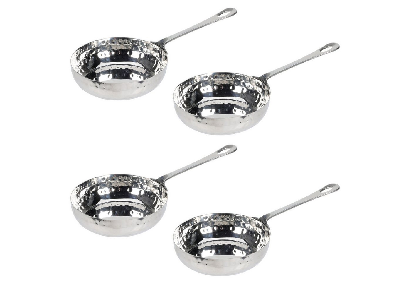 HAC24 Servierpfanne Edelstahl Mini Pfanne Gehämmert mit Stiel ø 11 cm, Edelstahl (4-tlg), Fassungsvermögen 260 ml von HAC24